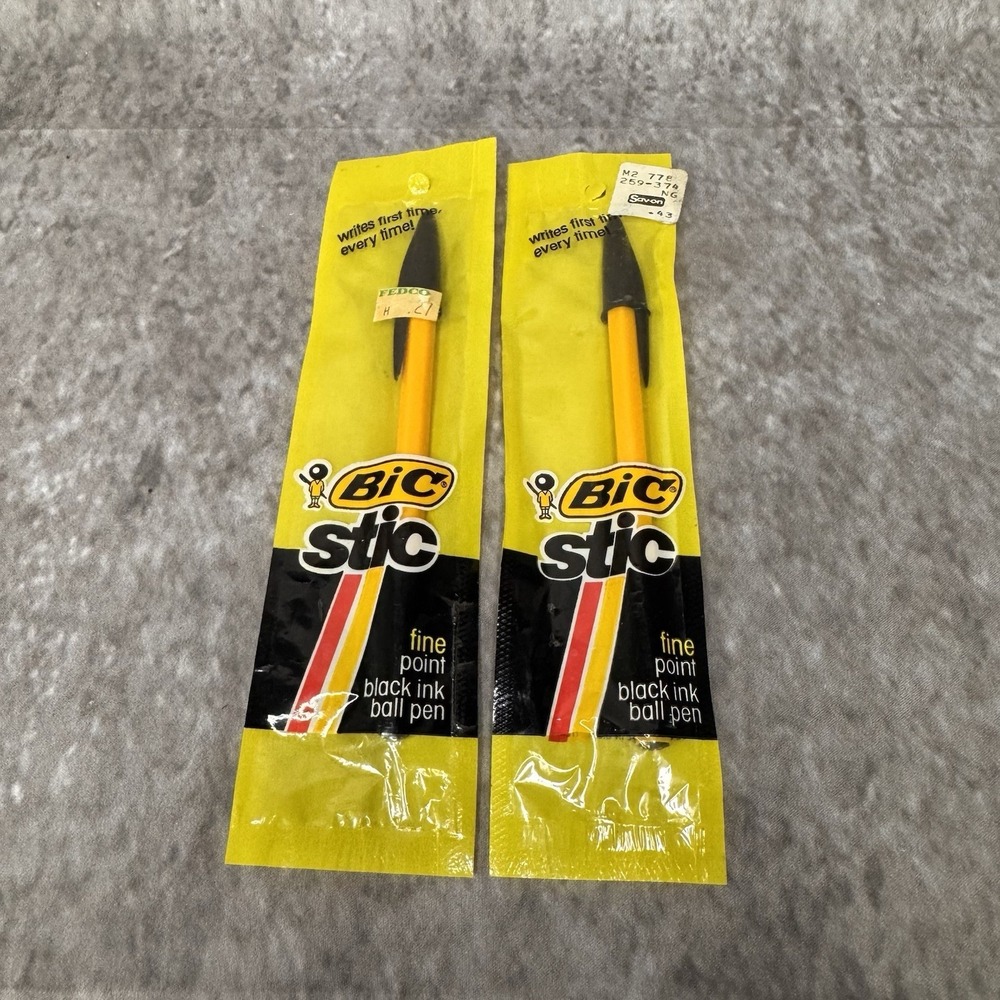 New In Package Vintage 1980 2 Bic Stic Pen Fine Point Black Ink
